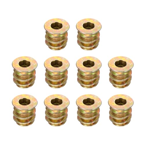 sourcing map Wood Furniture M4x10mm Threaded Insert Nuts Interface Hex Socket Drive 10pcs