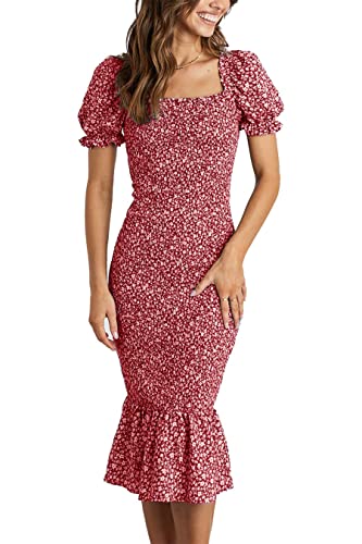Image of PRETTYGARDEN Summer Floral Bodycon Midi Dresses 2026 Puff Sleeve Mermaid Cocktail Baby Shower Photoshoot Maternity Dress