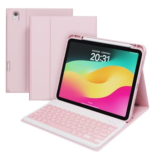 WIXY for iPad A16 11th 10th Generation Case with Keyboard 2026 2025 (A3354 A3355 A3356 A2696 A2757 A2777 A3162) | Detachable Stylish Magnetic Case with Pencil Holder & Multi-Angle Stand - Pink