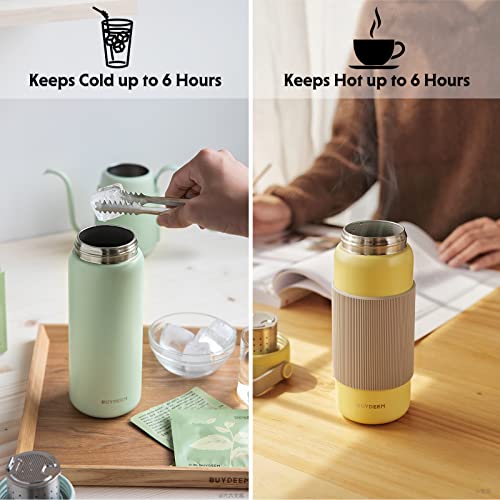 Buydeem Cd1011 Stainless Steel Water Bottle With Removable Tea Infuser, Double Walled Vacuum Insulated Flask With Loose Tea Brewing System, Hot & Cold For Hours, 12 Oz (Mellow Yellow) #TOP5