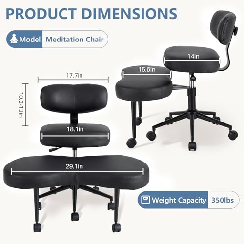 Image of DUMOS Ergonomic ADHD Cross Legged Office Desk Chair with Adjustable Backrest, Height Adjustable Meditation Chair with 360 Swivel Footstool, PU Leather Yoga Stool for Home Office, PU Black