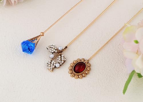 Image of Alilang Classic Vintage 3Pcs Hat Brooch Pin Set with Rhinestone and Pearl Accents for Scarves and Hats Lapel Pin Accessories