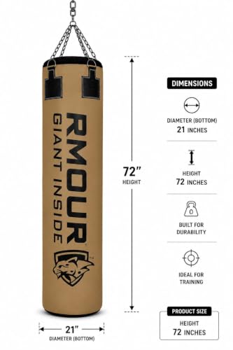 Image of RMOUR Unfilled PU Punching Bag for Boxing MMA Sparring Punching Training Kick Boxing Muay Thai with Hanging Chain (Brown, 6 Feet)