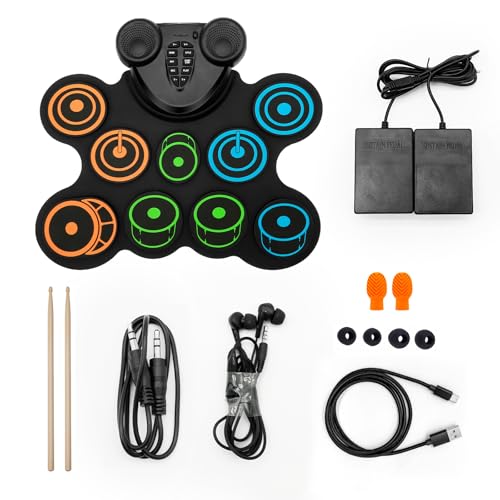 Image of Portable Electronic Drum Pad Set for Kids - 10 Pads Roll up Drum Practice Pad with Pedals & Stick, Headphone, Musical Instruments for Kids Age 6-9, Great Holiday Christmas & Birthday Gift