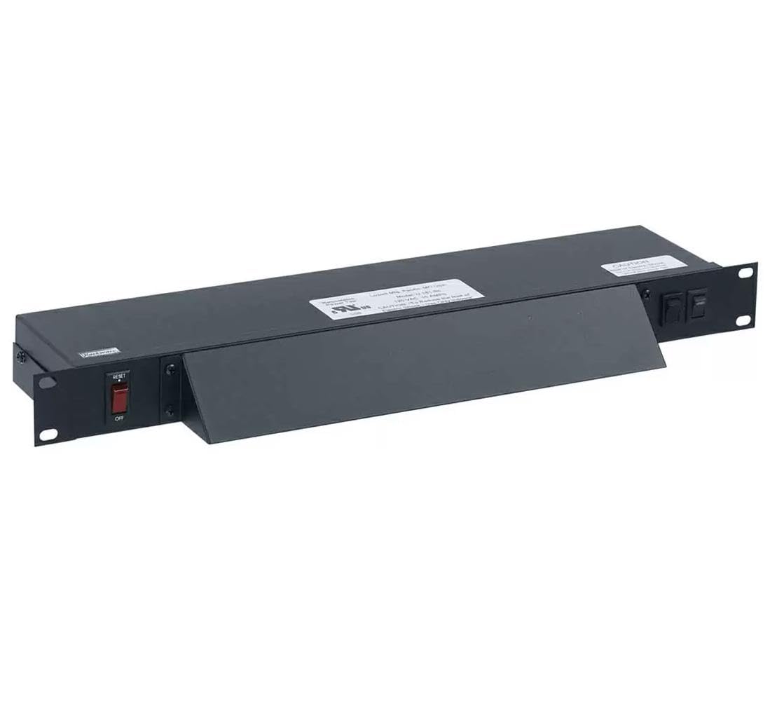 Lowell U181RL-LC Rackmount Light Panel with 120VAC 15A 1800W 60Hz Power Rating, (8) NEMA 5-15R Receptacles Controlled by Front Switch, 15-Feet Cord, Hooded Light