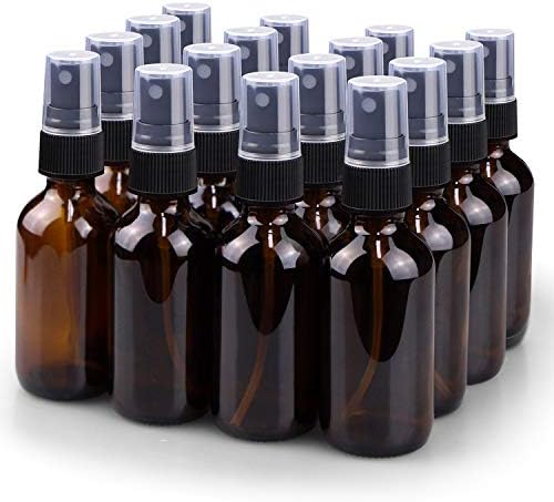Wedama Spray Bottle, 2oz Fine Mist Glass Spray Bottle, Little Refillable Liquid Containers for Watering Flowers Cleaning(16 Pack, Amber)