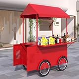 YUGXTH Gewerblicher Mobiler Imbisswagen, Marktstand-Display mit Feststellbaren Rädern und Überdachung, Imbisswagen for Märkte, Streetfood(Rosso)