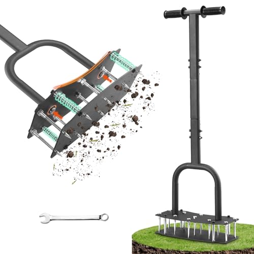 AHXPOCF Lawn Aerator Tool with Bolt-On Base & Kick-to-Unclog - Manual Grass Aerator for Compacted Clay Soil, Never Weld Never Break, 12.2x6 Inch Wide Plate Covers 20% More (Pre-Assembled)