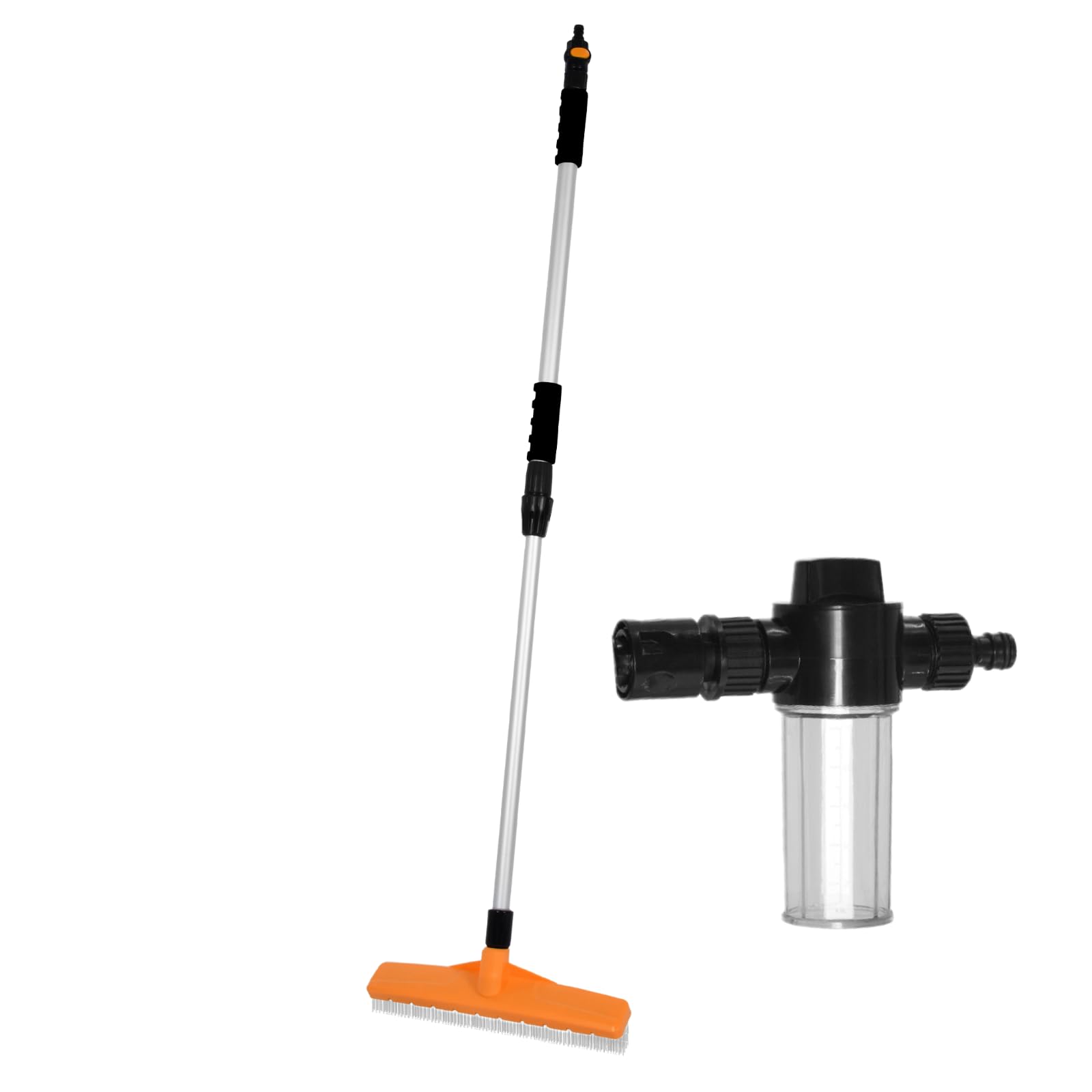 Artificial Grass Rake With Hose Attachment And Cleaning Fluid Dispenser - Wide Sweep Area 45cm - Adjustable Handle 8cm-140cm - Rake For Gardening And Lawn Care - Artificial Grass Cleaner
