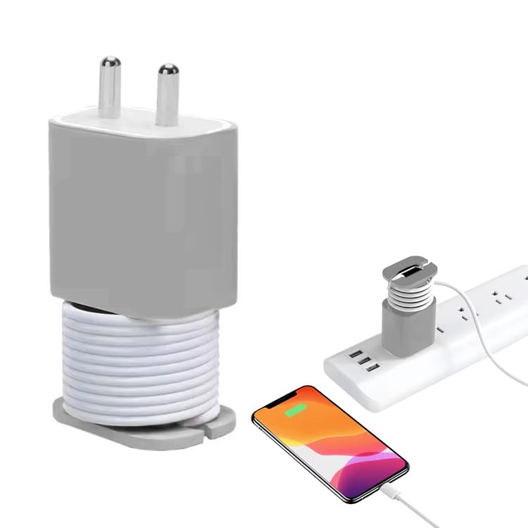 GadgetBite Silicone Charger Case for iPhone 18W/20W Chargers | Portable Cable Winder and Organizer | Travel-Friendly Anti-Break Protection (Charger Not Included) - Grey