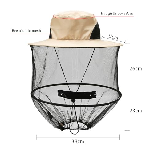 MIPIACE 2 Stück Imkerhut mit Schleier Moskitonetz Hut Faltbar Mückenhut Schnell Trocken Mückenschutz Hut Moskito Kopfnetz Hut für Outdoor Wandern Camping Angeln Gartenhut (Beige)