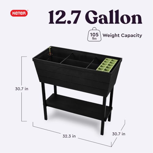 Keter Urban Bloomer 12.7 Gallon Raised Garden Bed and Outdoor Herb Garden Planter with Self Watering Gauge and Drainage Plug, Dark Grey - Image 3