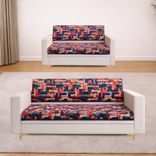 Image of Homerz Premium 5 (3+2) Seater Velvet Sofa Panel Cover with Digital Prints | Anti-Slip Backing (Rangeen, 5 (3+2) Seater with Back)