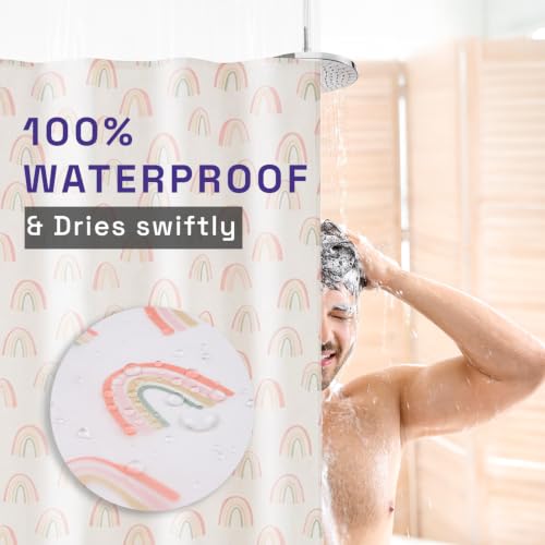 Image of Wakefit PEVA Plastic Printed Shower Curtain 7 Feet | 12 Free Hooks | No Smell, Toxin Free PEVA Plastic | Waterproof Bathroom Curtain | Curtain for Balcony | Height 7ft & Width 6ft | Rainbow