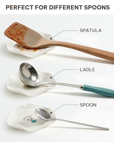 Image of FANGSUN Spoon Rest, 5 Inch Coffee Spoon Rest, Ceramic Spoon Holder for Kitchen Counter and Stove Top, Cute Coffee Bar Accessories, Farmhouse Kitchen Decor, White