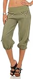 Malito Damen Capri Hose aus Leinen | Stoffhose in Unifarben | Freizeithose für den Strand | Chino - Kurze Hose 6302 (Oliv, M)