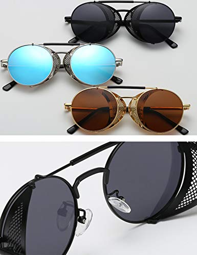 Men's Steampunk Round Frame Reflective Sunglasses2