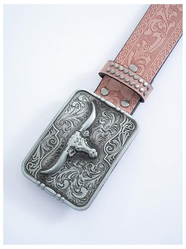 Verdusa Women's Western Belt Vintage PU Leather Square Buckle Waist Belt4