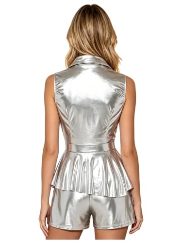 Mono ancho de verano Sywiyi plata XXL que estiliza la figura con su cintura peplum 3