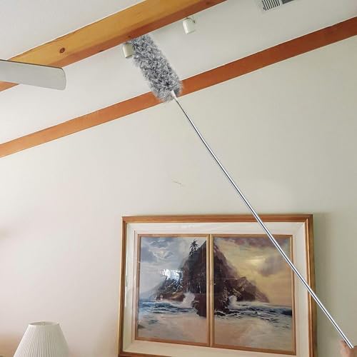Image of UIMO Microfiber Ceiling Fan Cleaner with 30-100 inch Telescopic Pole - Extendable Duster for High Ceilings and Fans, Bendable Washable Head, Reusable Cleaning Tool for Furniture, Cars, Keyboard