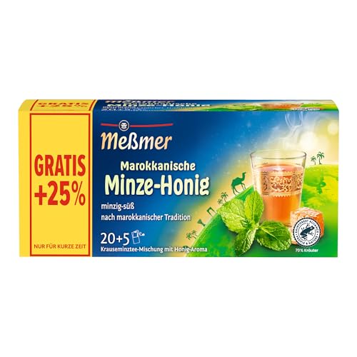 Meßmer Ländertee Marokkanische Minze-Honig | Vorteilspackung 20+5 Teebeutel | Krauseminztee-Mischung mit Honig-Aroma