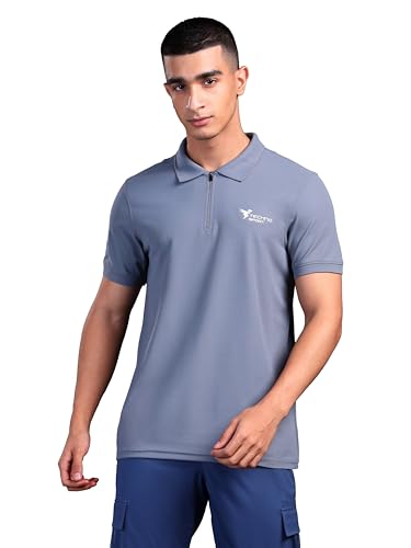 Image of TECHNOSPORT Men's Solid Polo T-Shirt MATPIQ Quick Dry Slim Fit Sports Tee for Gym Casual Smart Wear UPF50+ Anti Odour