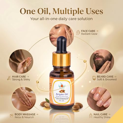 Image of KUNJ Argan Oil 10ml | 100% Pure & Natural Cold Pressed Moroccan Argan Oil | Undiluted Oil for Hair Nourishment, Skin Hydration, Face Care & DIY Beauty Use