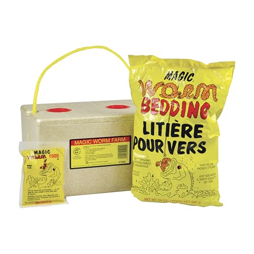 Magic Worm Farm Kit Includes 1.5 lb Worm Bedding 4 oz Worm Food & 8 Qt Ventilated Storage Box Complete Starter Worm Bin for Composting Nightcrawlers & Bait Care