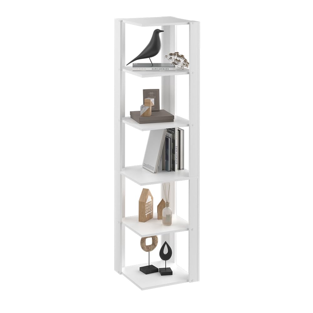Vicco Étagère d'angle Amina, Blanc, 45x180cm, pour Le Rangement dans Les Coins avec Cinq étagères Ouvertes