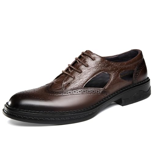 Men's Cowhide Leather Perforated Lace - up Oxfords Brogue Wingtip Shoes for Men Brown, Black