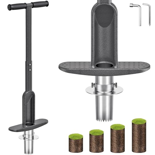 Dolibest Outil de Plantation à Bulbes, 91cm Transplanteuse Bulbes Manche Profondeur 7.6-15cm Profondeur Denture Tranchante Pommes Terre Tulipes Jonquilles Outil Jardin pour l'échantillonneur de Sol