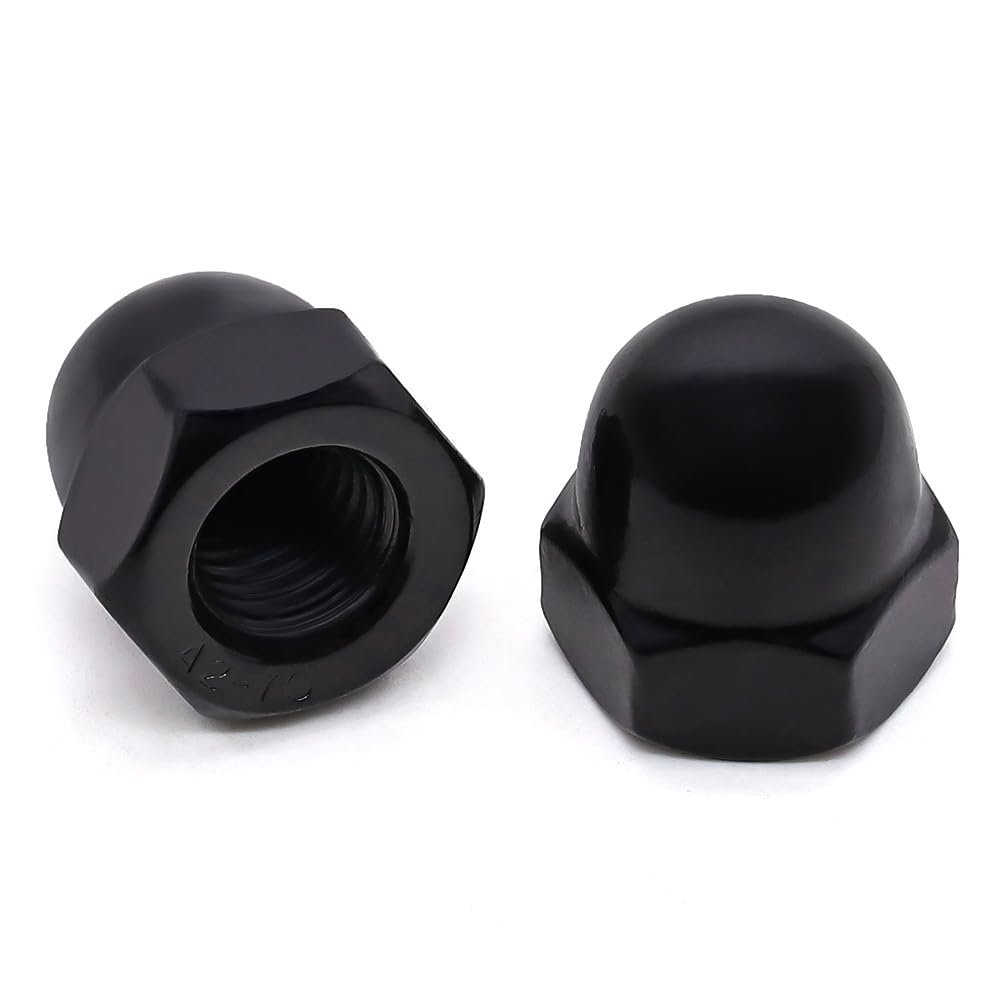 Glvaner #8-32 Stainless Steel Acorn Cap Nuts, Hexagon Dome Head Cap Nuts Locknuts, 304 Stainless Steel 18-8, Black Coated, 50 pcs