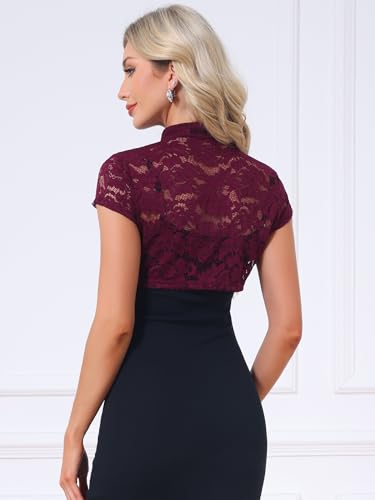Image of Allegra K Women's Lace Cardigan Stand Collar Short Elegant Shrug Open Front Cropped Bolero Cardigan