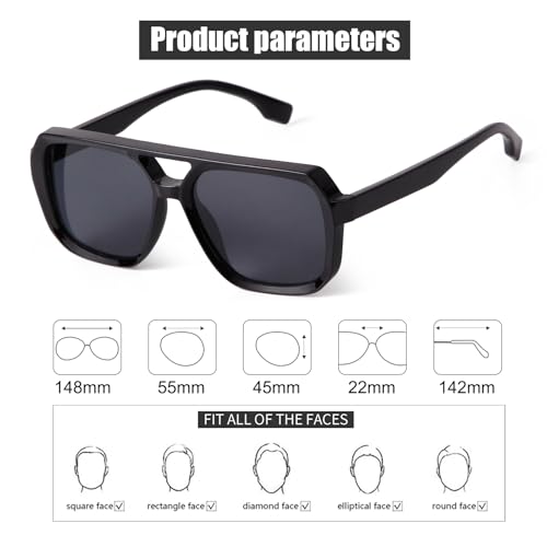 SORVINO Retro Square Aviator Sunglasses for Women Men, Vintage Trendy Plastic Frame Double Bridge Shades4