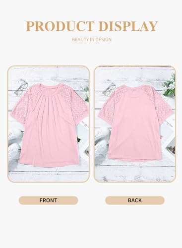 Image of Eytino Plus Size Tops for Women Summer Lace Short Sleeve Crewneck Loose Casual Blouse Tunic T Shirts(1X-5X)