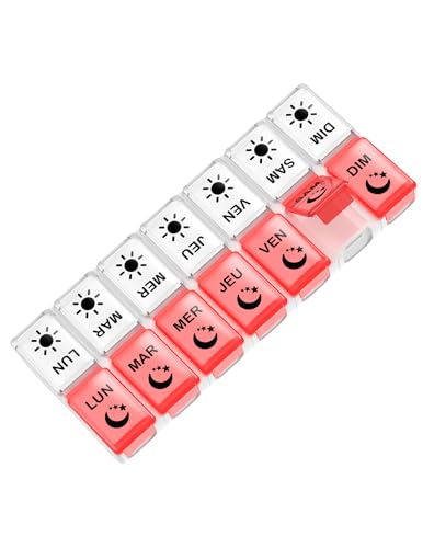 Pilulier Semainier Français Matin et Soir, Petit Pilluliers Medicaments 7 Jours 2 Compartiments Pilulier Hebdomadaire 2 Fois par Jour (Rose)