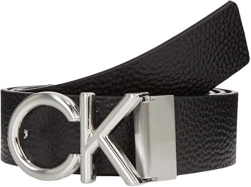 Calvin Klein Uomo Cintura Metal Fibbia Monogramma, Nero (Ck Black Pebble), 120 cm