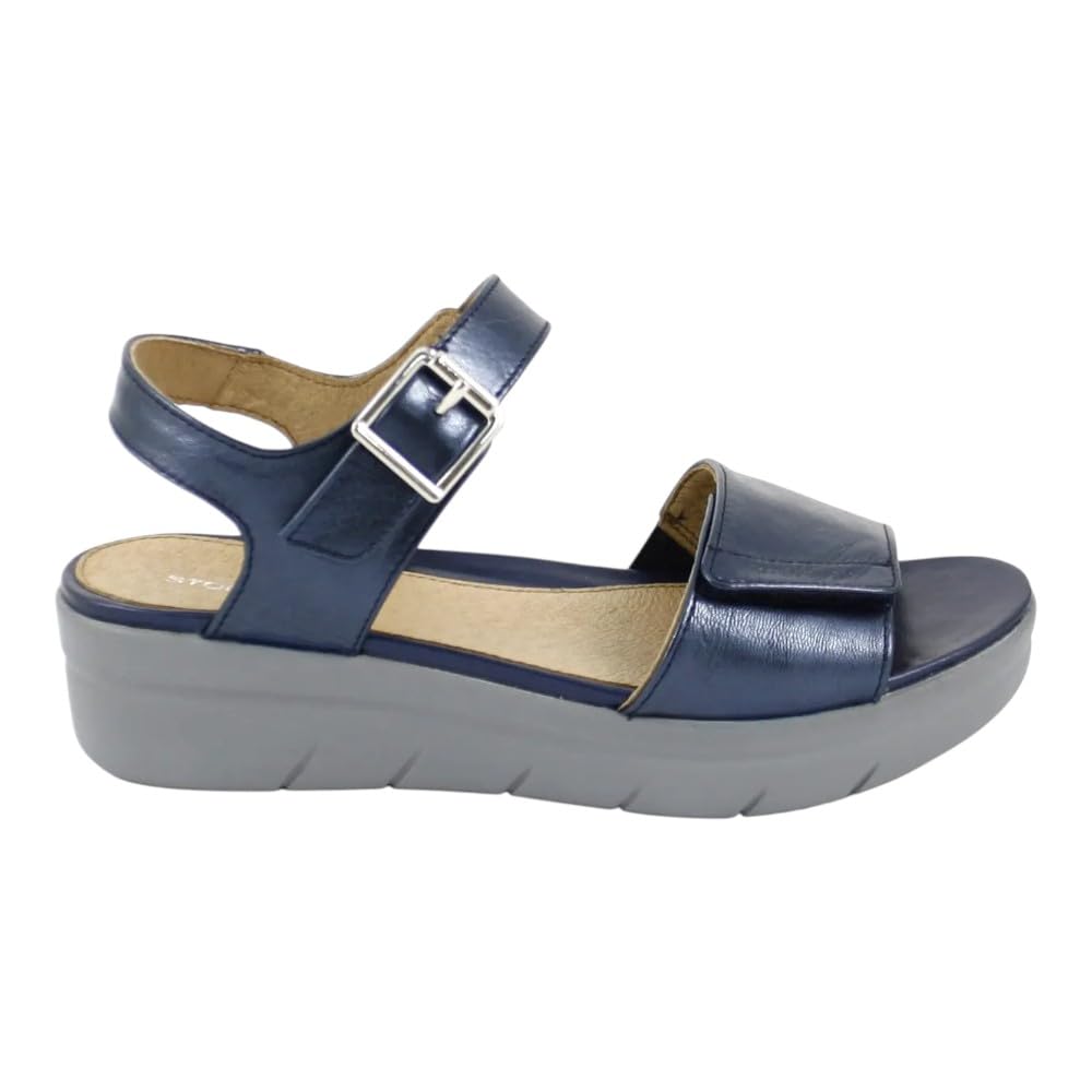 STONEFLY - Sandali da donna Stonefly 108232 AQUA III 2 laminati, pelle metallizzata, plateau confortevole, blu navy/fungo - pelle