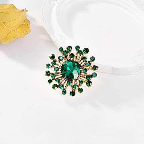 Image of Vintage Simulated Emerald Flower Brooch Pin for Women Girls Rhinestone Crystal Floral Laple Pin Clip Sweater Scarves Jackets Shawl Dress Suit Hat Corsage Decoration Brooches Pins Fashion Jewelry