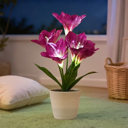 Image of Artificial Purple Lily Flower Lamp - Flower Night Light, Christmas Birthday Gifts for Women Wife Girlfriend Mom Anniversary Bedroom Bar Coffee Shop Night Light Lamp Home Decor