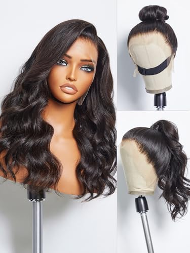 LUVME HAIR 20 Inch 360 Full Lace Wig Glueless Loose Body Wave Human Hair Wigs Pre Plucked Long Black Frontal Wig Natural Black