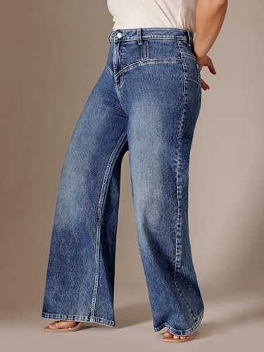 Image of Miss Chase A+ Women's Wide-Leg High Rise Regular-Length Stretchable Denim Jeans