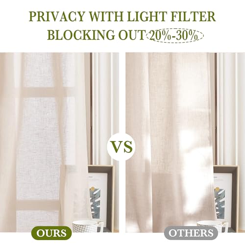 NICETOWN 90 inch Beige Curtains Linen Sheer Faux Flax Window Drapes, Grommet Decorative Keep Privacy Semi Sheer with Light Filtering for Living Room/Bedroom, W52 x L90, 2 Panels