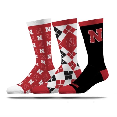Strideline NCAA University of Nebraska Business Knit Crew Socks Gift Set, 3-Pack, Medium/Large