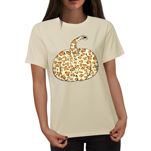 Thanksgiving Shirts for Women: Thankful Greatful Blessed Fall Pumpkin Short Sleeve Crew Neck T-Shirt