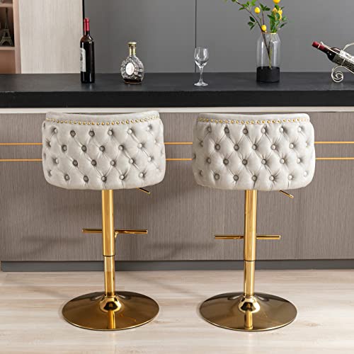 Set de 2 Butacos Deolme de Cuero con Giro 360°, Ajustable en Altura, Piernas de Metal Dorado, Tapizado Beige Crema miniatura 4