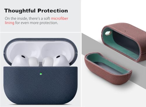 Image of Haobobro Handmade Case - for AirPods Pro 3 Case Cover - Premium Vegan Leather with Woven Fabric Texture, Wireless Charging Compatible, Drop Protective Hard Cover for AirPods Pro 3rd Generation - Blue