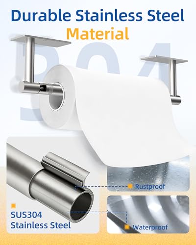 Image of RUACQ Paper Towel Holder Under Cabinet, Wall Mounted or Adhesive Stainless Steel Paper Towel Holder,Square Base Paper Towel Rack for Kitchen, RV, Bathroom (Sliver)