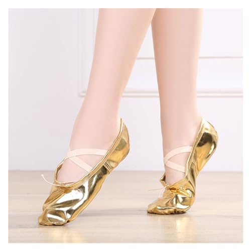 Zapatillas de ballet de piel sintética dorada para niñas y mujeres con suela suave talla 43 7