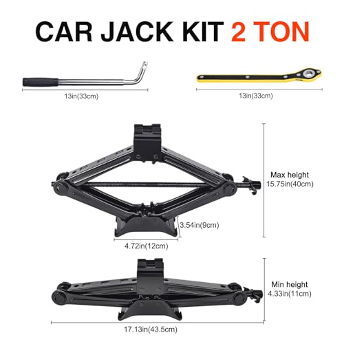 Image of 2 Ton(4409 lbs) Car Jack Kit, Scissor Jack for Car, Tire Jack Tool Kit Universal Car Emergency Kit, Portable Tire Changing Kit with Lug Wrench for Auto /SUV /MPV